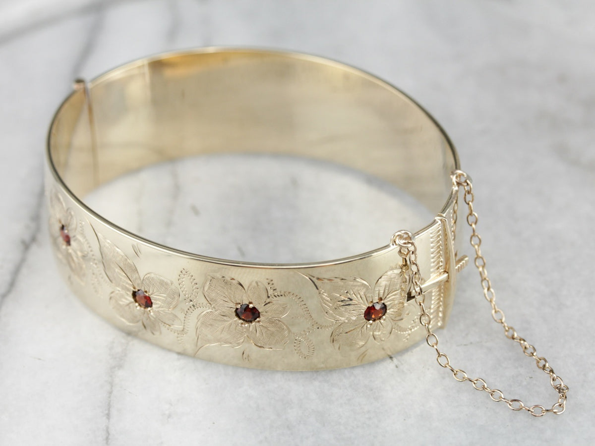 Vintage Garnet Hinged Bangle Bracelet