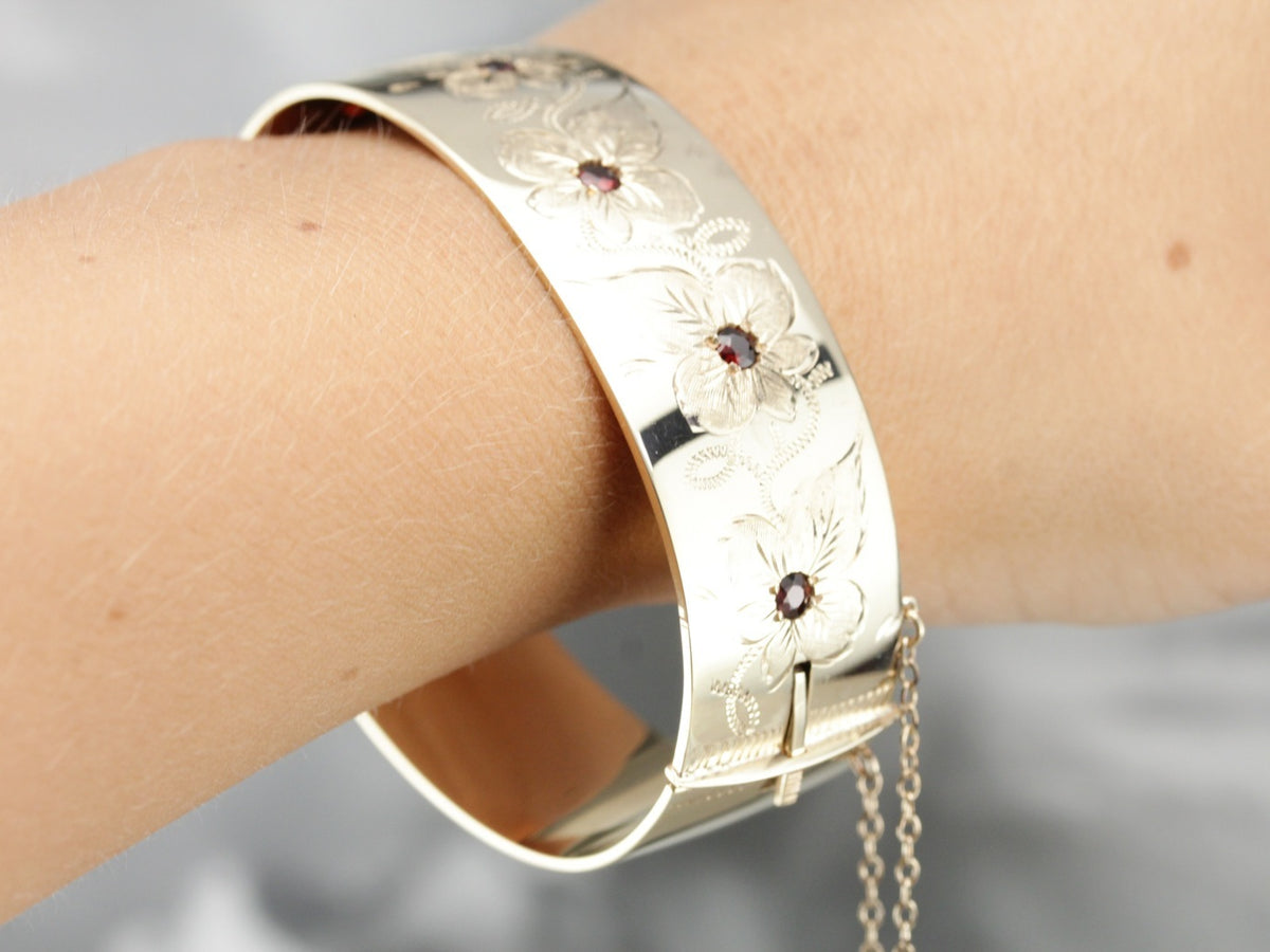 Vintage Garnet Hinged Bangle Bracelet