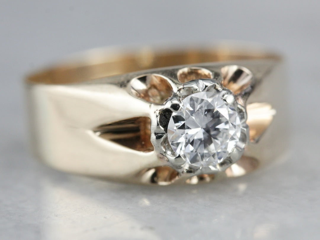 European Cut Diamond Solitaire Engagement Ring