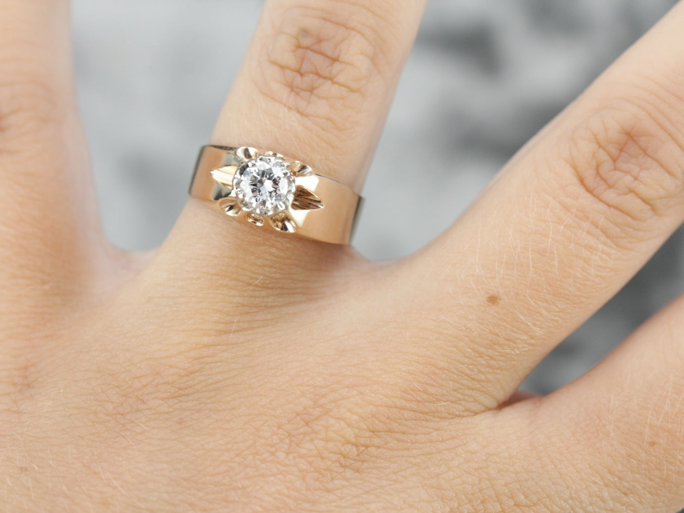 European Cut Diamond Solitaire Engagement Ring