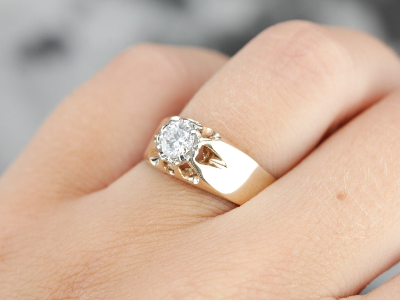 European Cut Diamond Solitaire Engagement Ring