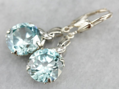 Blue Zircon and Diamond Drop Earrings