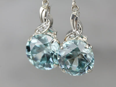 Blue Zircon and Diamond Drop Earrings
