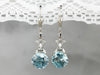 White Gold Blue Zircon Diamond Drop Earrings