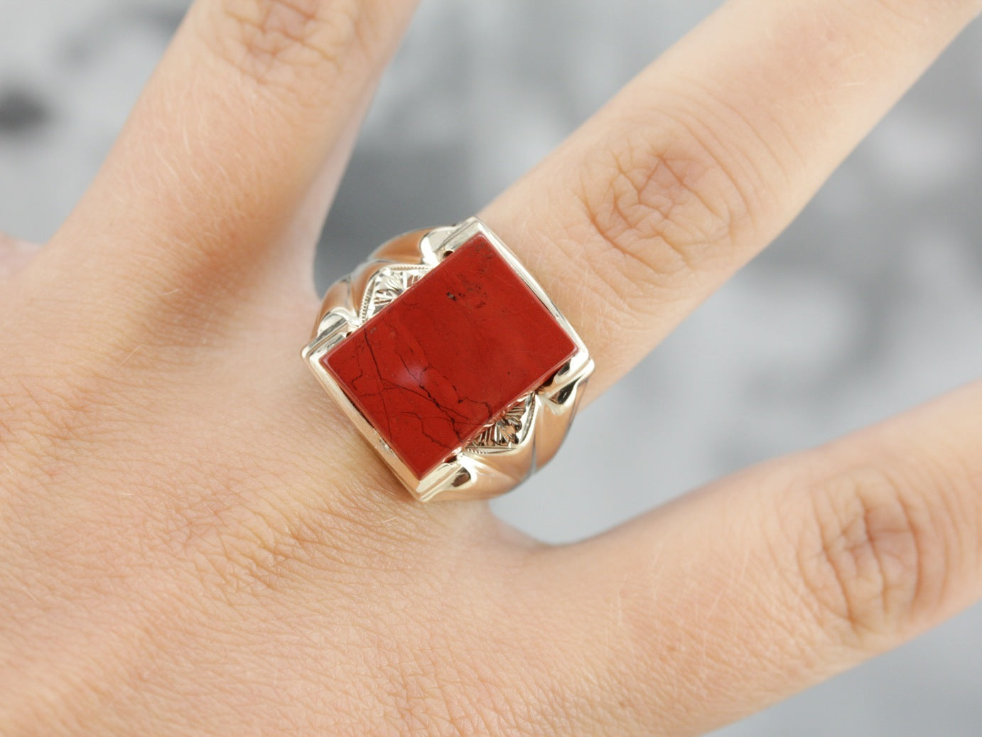 Vintage Red Jasper Men's Ring