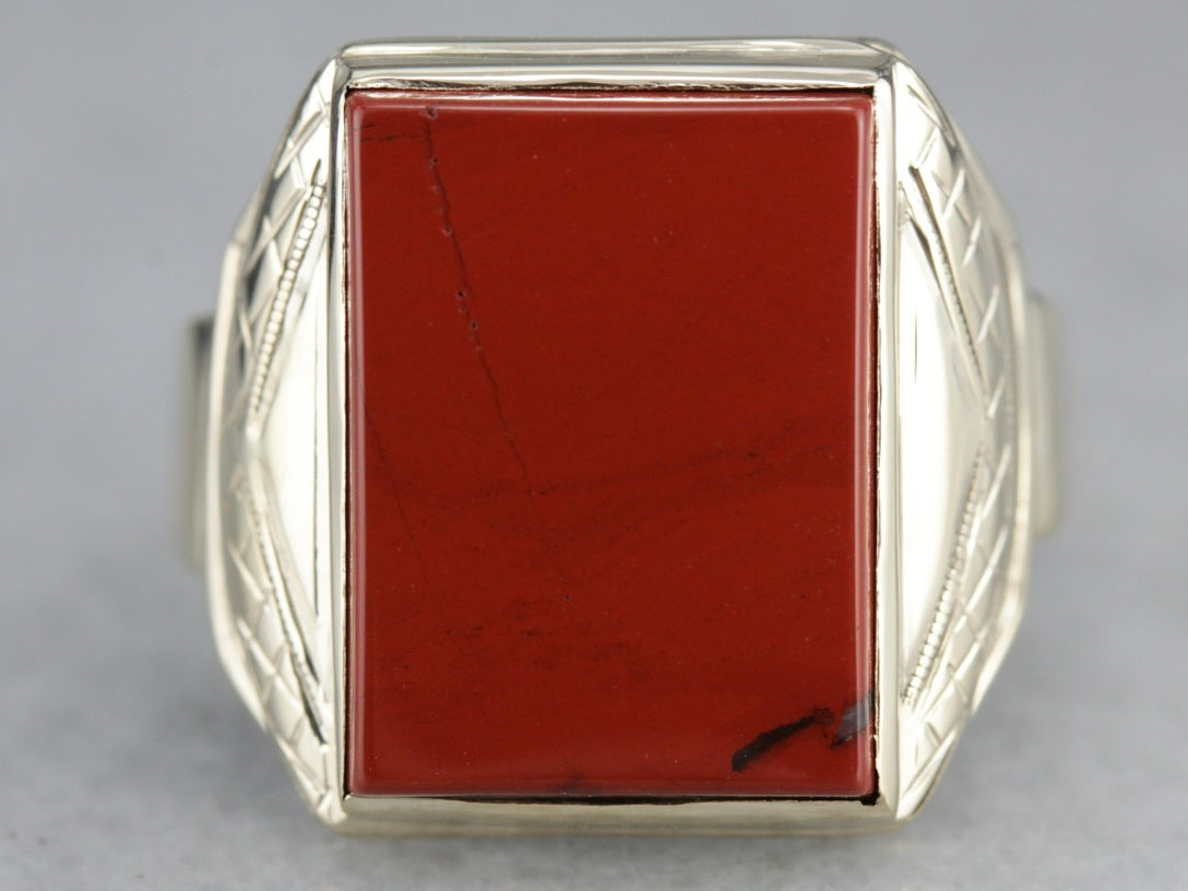 Anillo retro de jaspe rojo para hombre