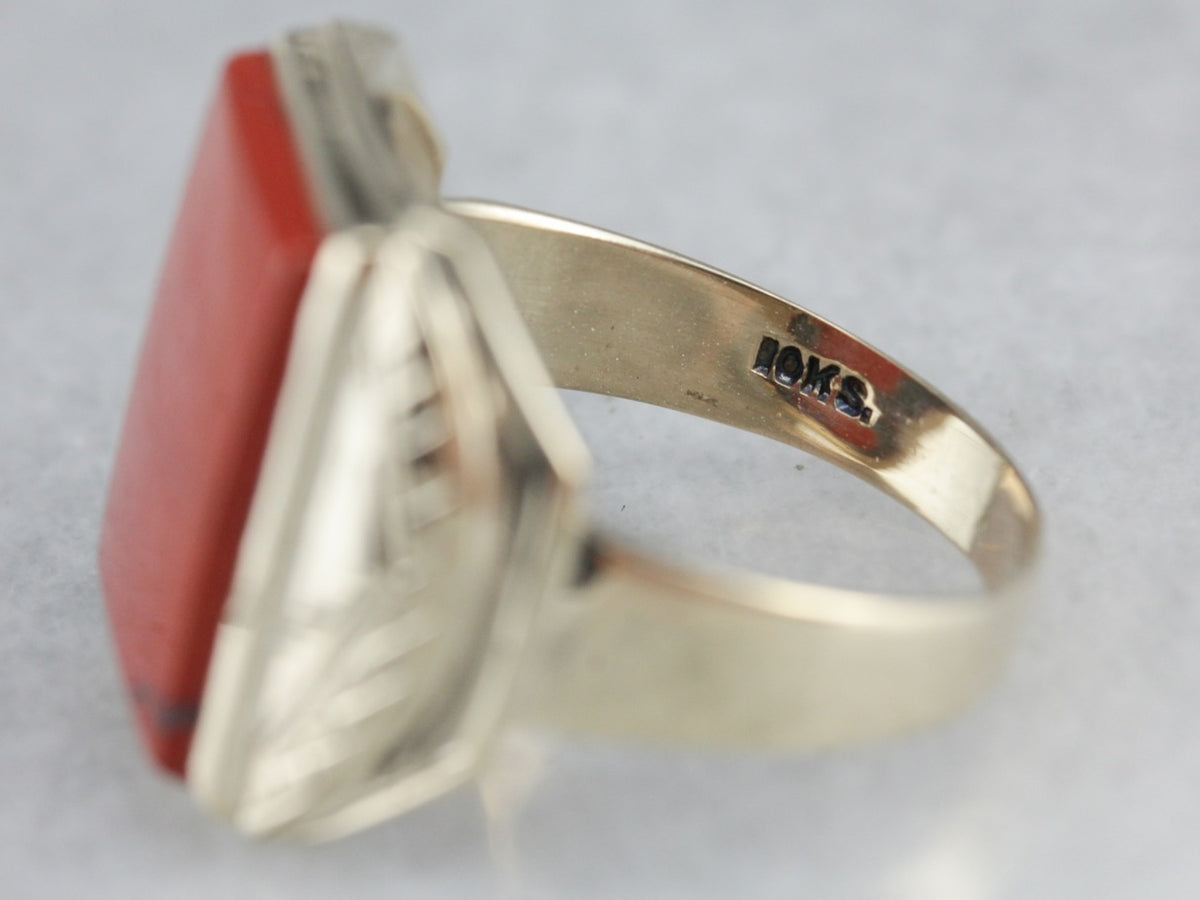 Anillo retro de jaspe rojo para hombre