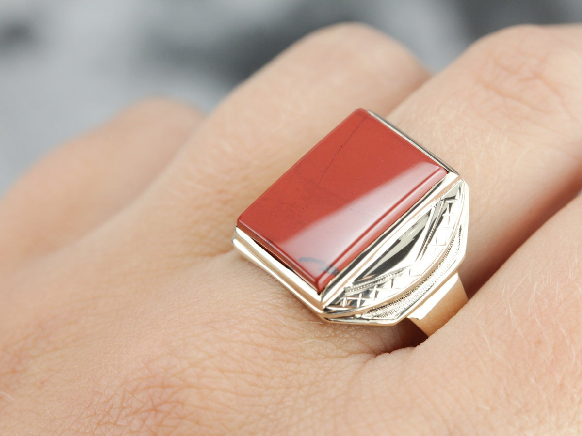 Anillo retro de jaspe rojo para hombre