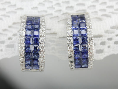 Half Hoop Sapphire and Diamond Earrings