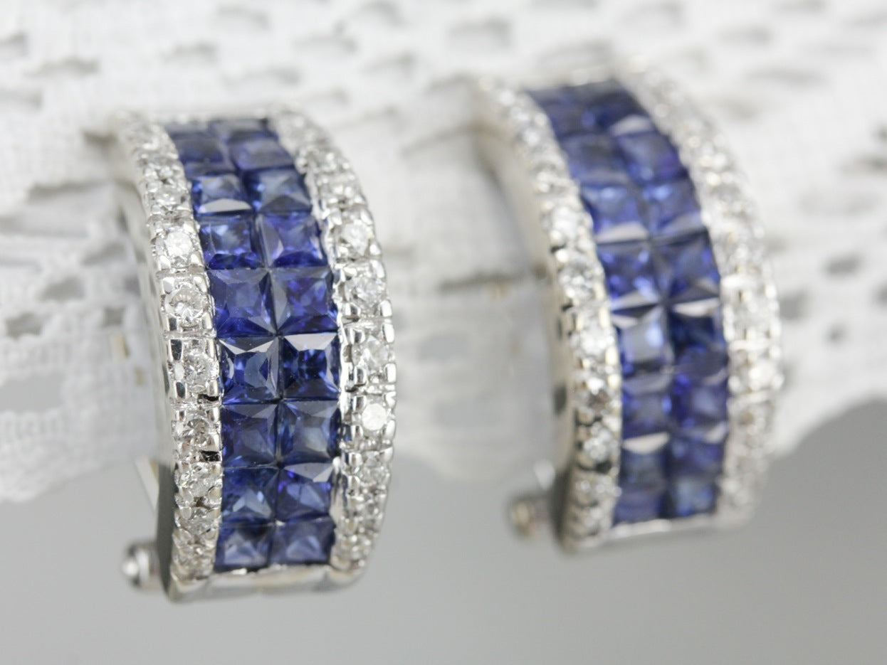 Half Hoop Sapphire and Diamond Earrings