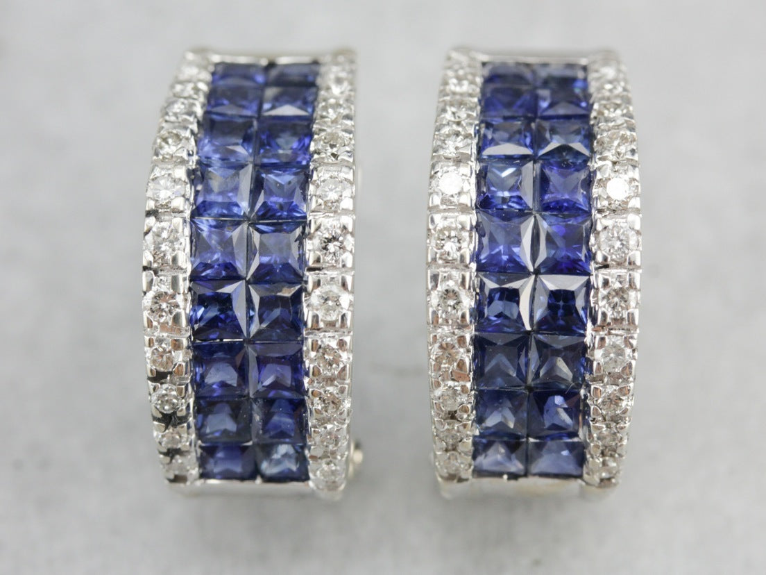 Half Hoop Sapphire and Diamond Earrings