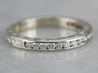 White Gold Etched Diamond Band