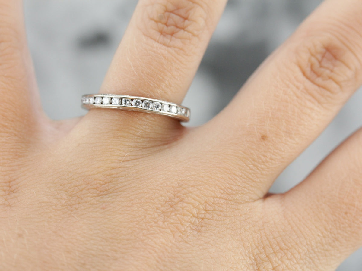 White Gold Etched Diamond Band
