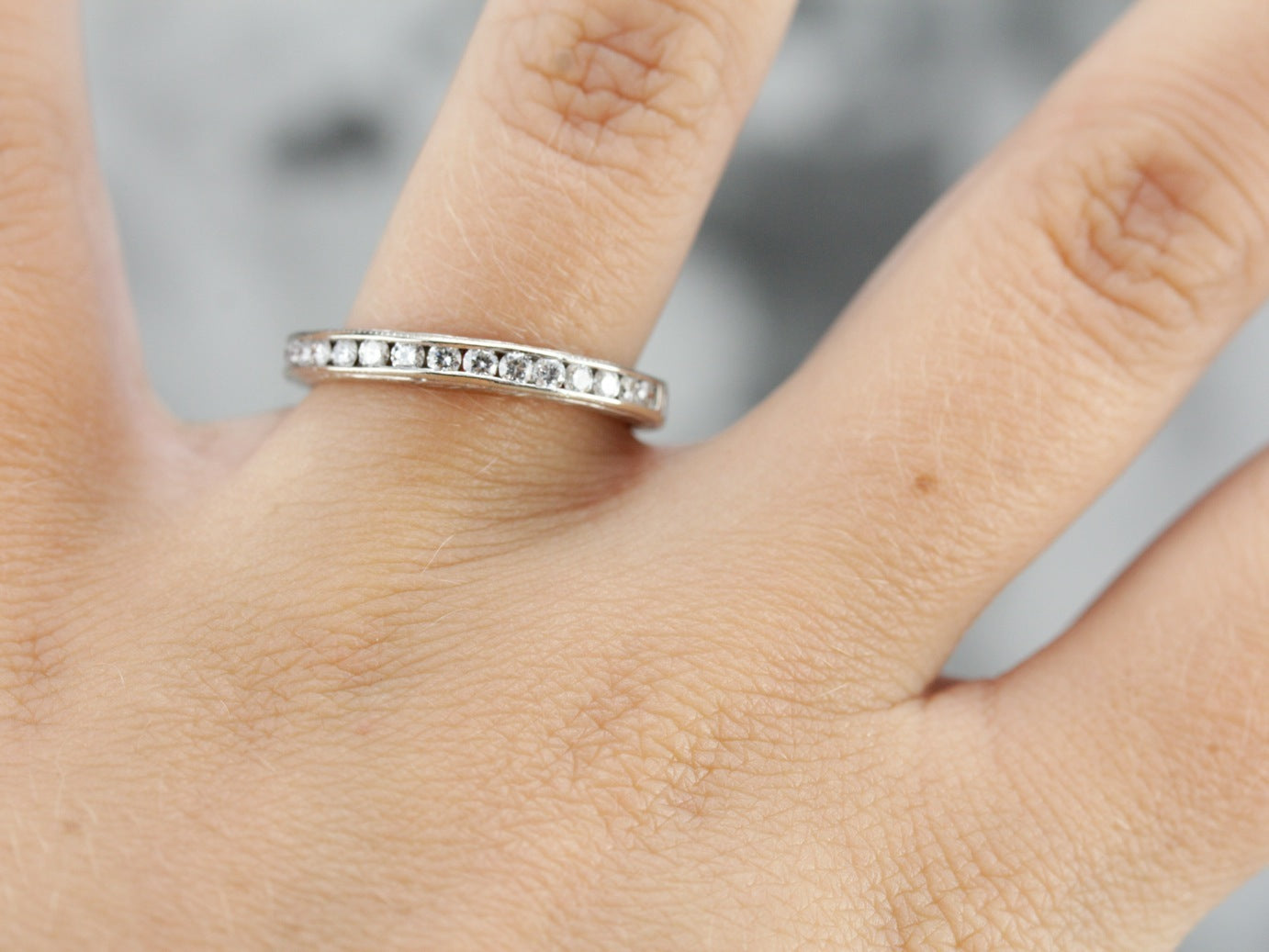 White Gold Etched Diamond Band