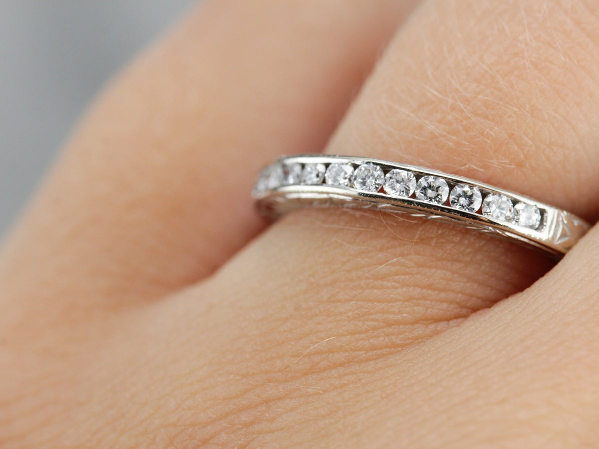 White Gold Etched Diamond Band