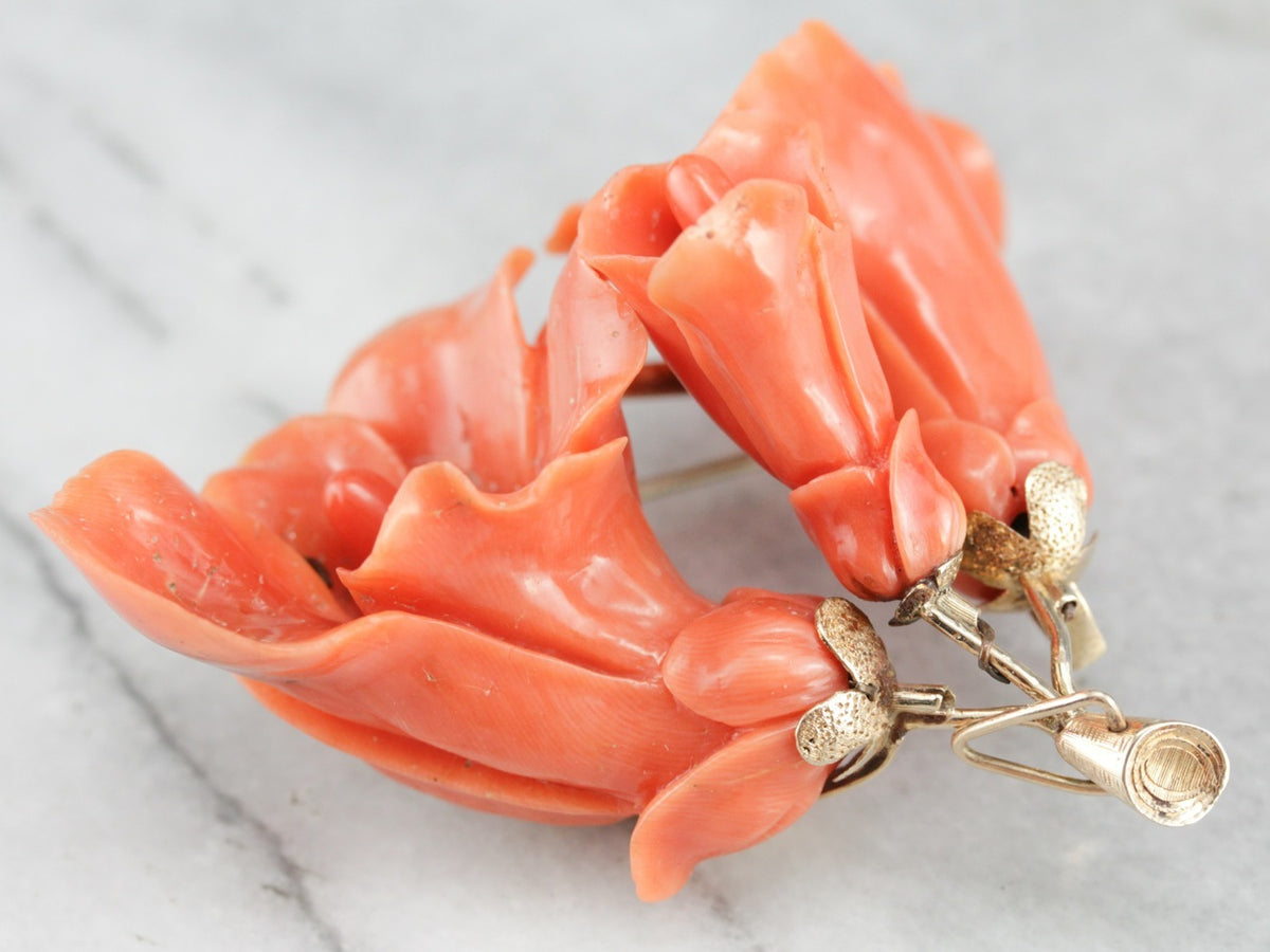 Antique Carved Coral Pendant or Brooch