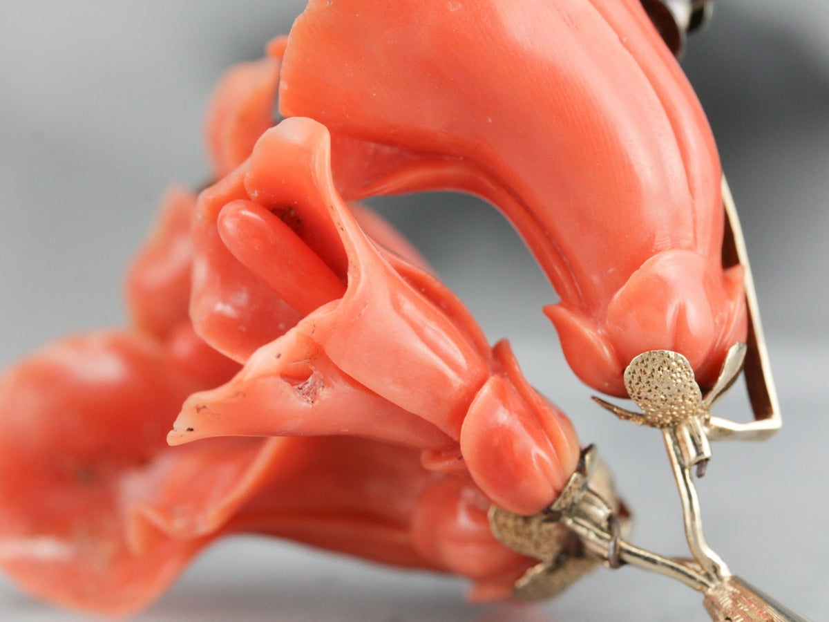 Antique Carved Coral Pendant or Brooch