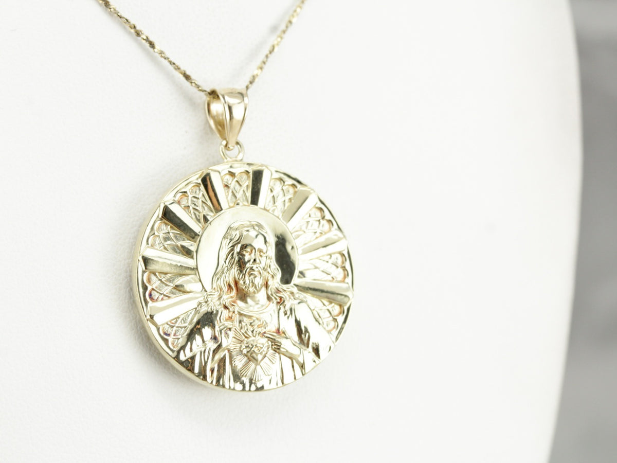 Dual Sided Yellow Gold Religious Pendant