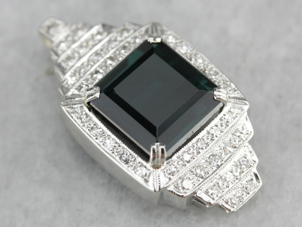 Indicolite Tourmaline and Diamond Pendant