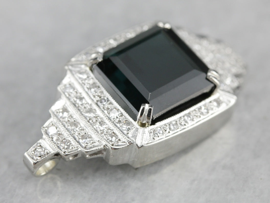 Indicolite Tourmaline and Diamond Pendant