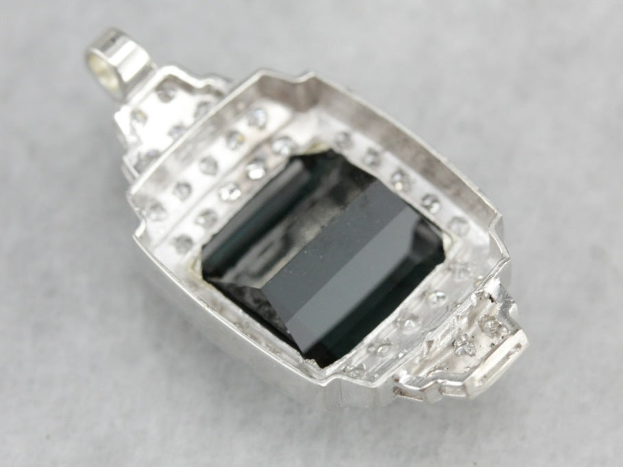 Indicolite Tourmaline and Diamond Pendant