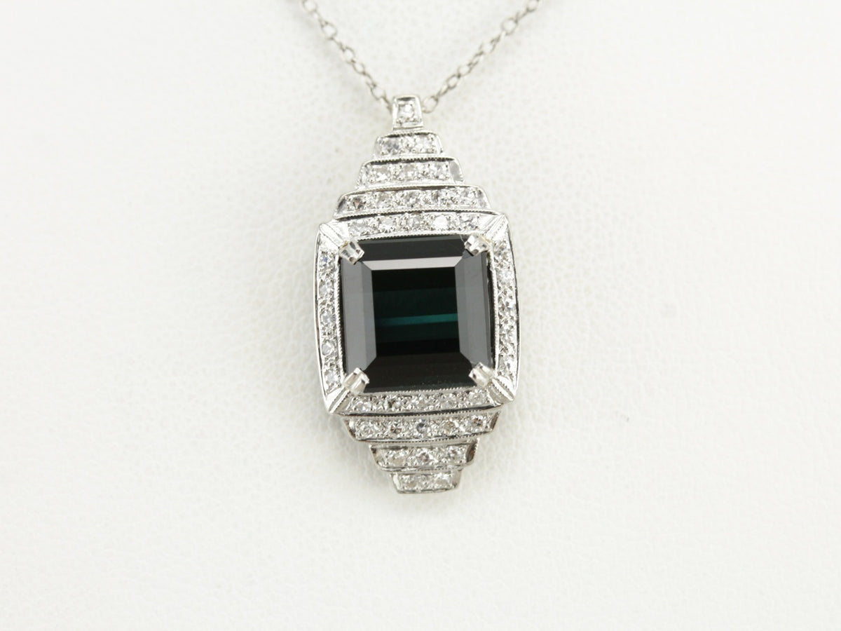 Indicolite Tourmaline and Diamond Pendant
