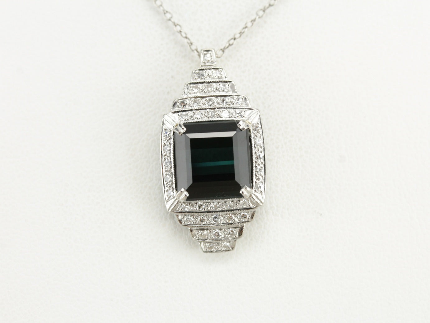Indicolite Tourmaline and Diamond Pendant