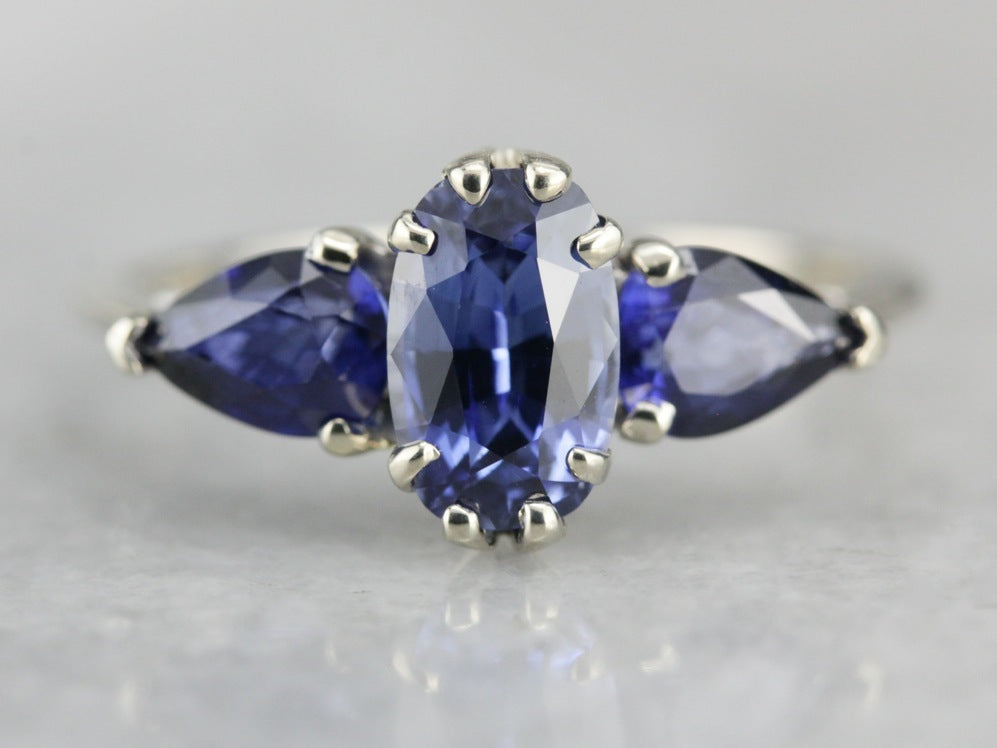 Modern Triple Sapphire White Gold Engagement Ring
