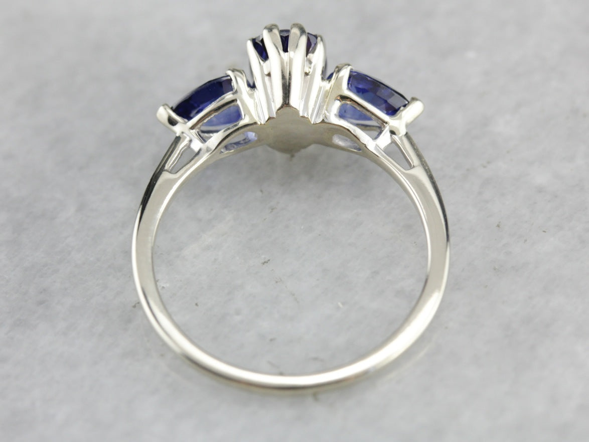 Modern Triple Sapphire White Gold Engagement Ring
