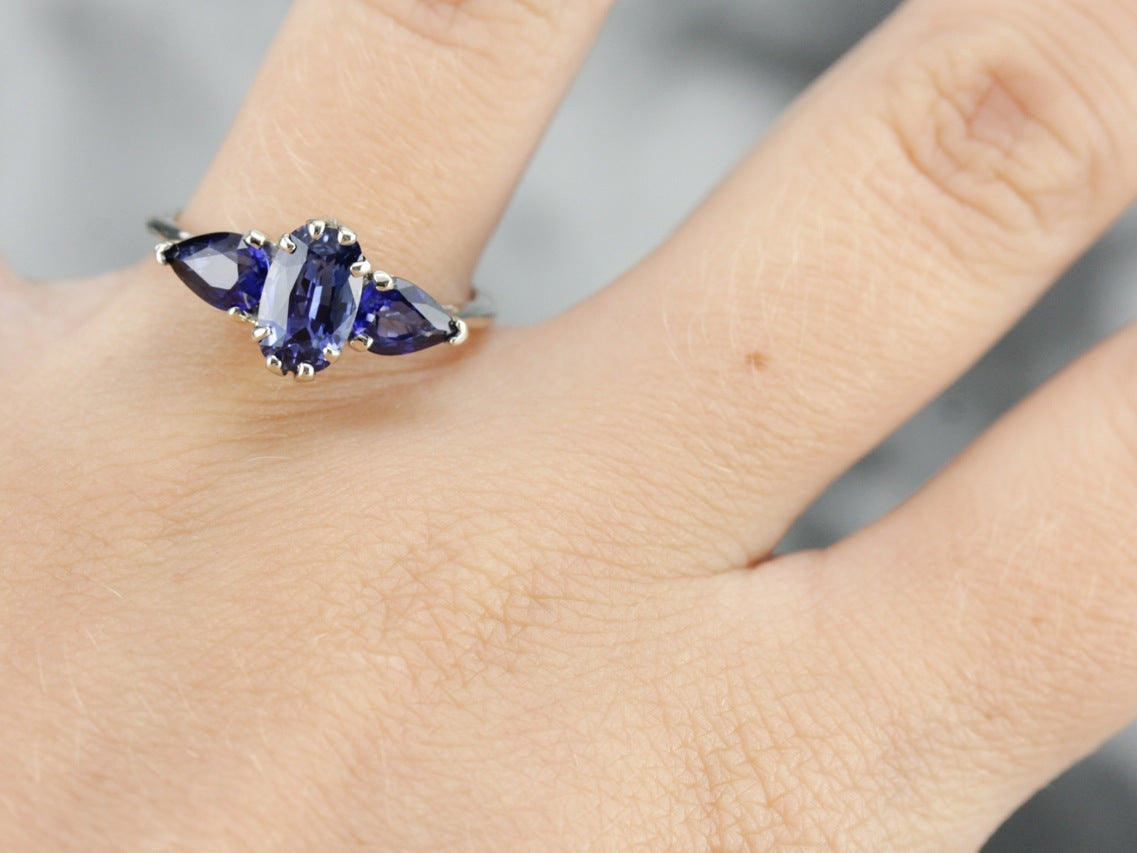 Modern Triple Sapphire White Gold Engagement Ring