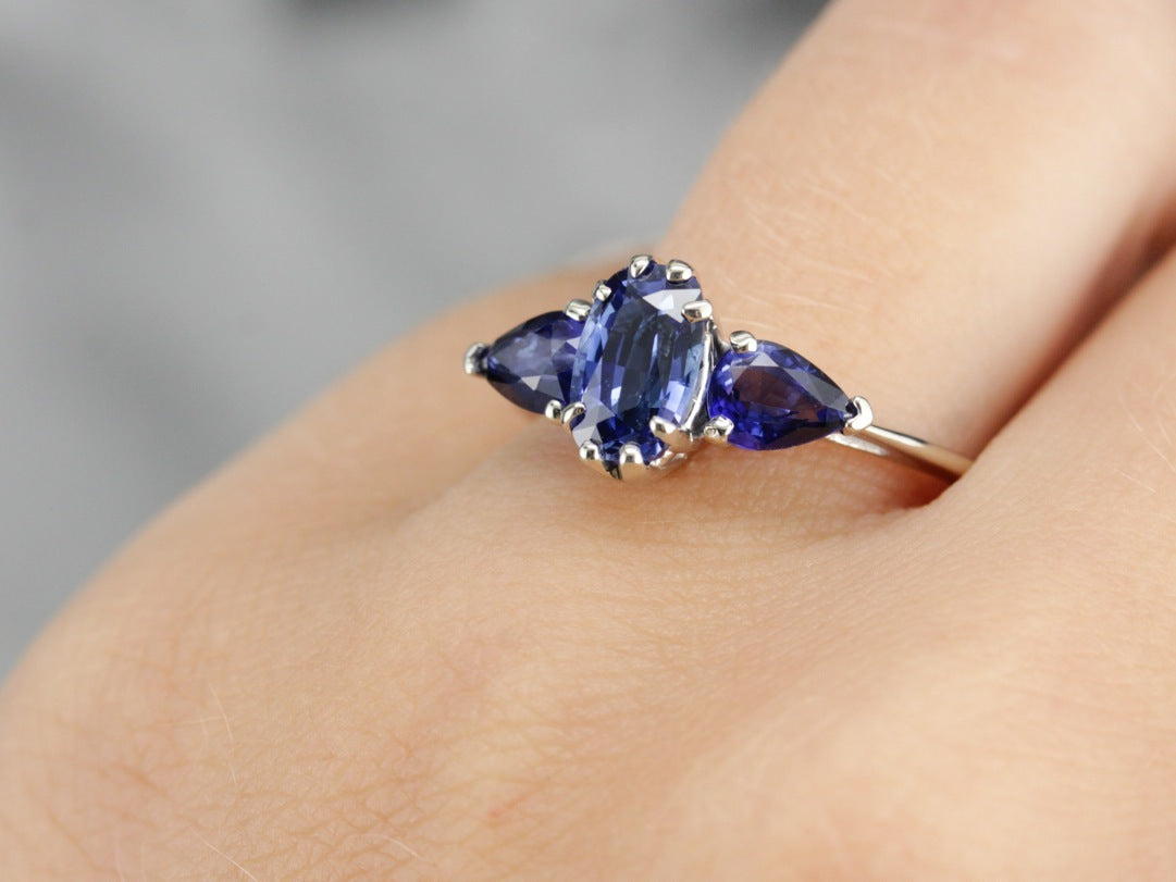 Modern Triple Sapphire White Gold Engagement Ring