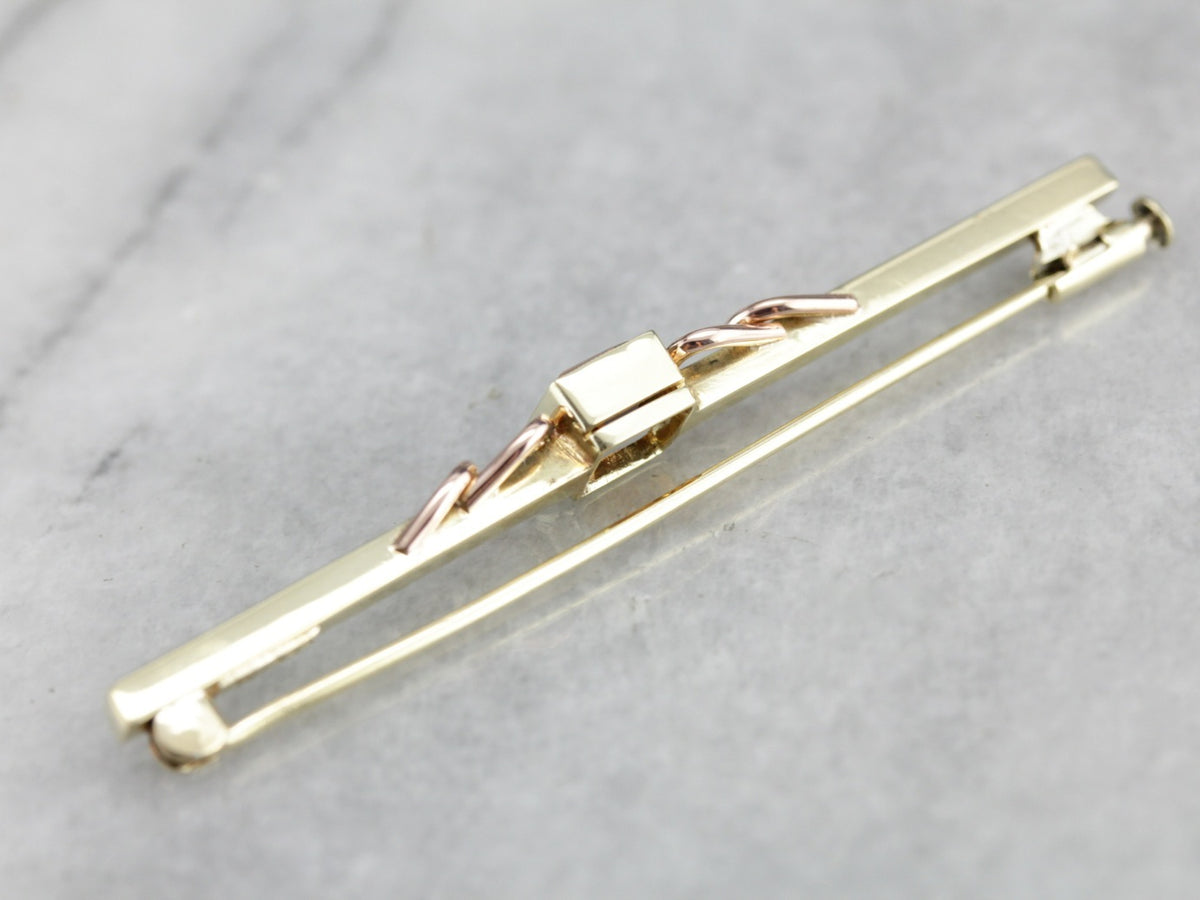 Retro Orange Citrine Two Tone Gold Bar Pin