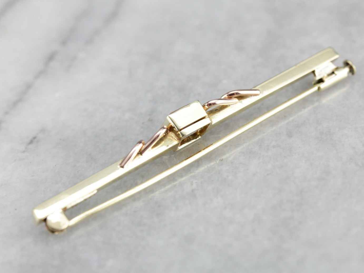 Retro Orange Citrine Two Tone Gold Bar Pin