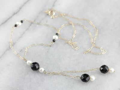 Vintage Pearl and Glass Bead Lariat Necklace