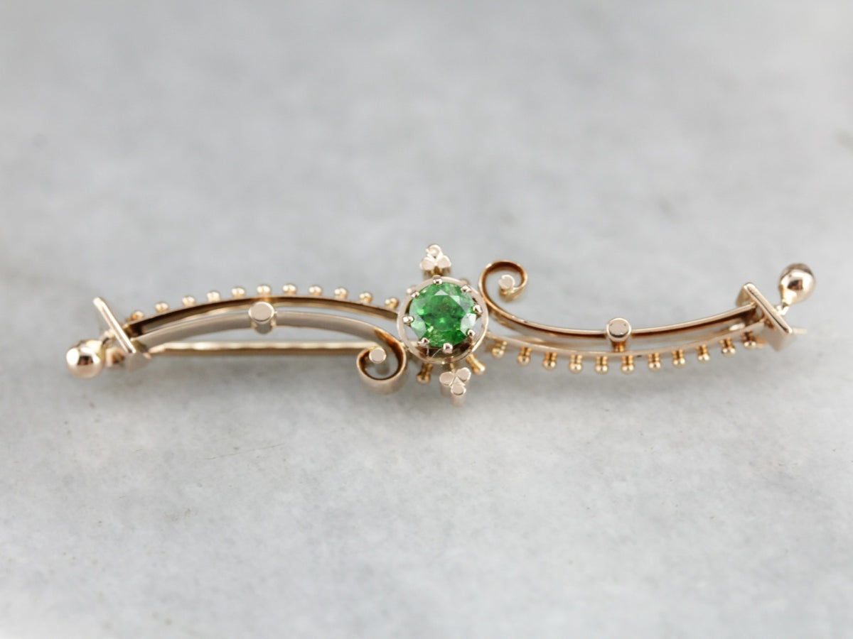 Vintage Green Garnet Gold Bar Pin
