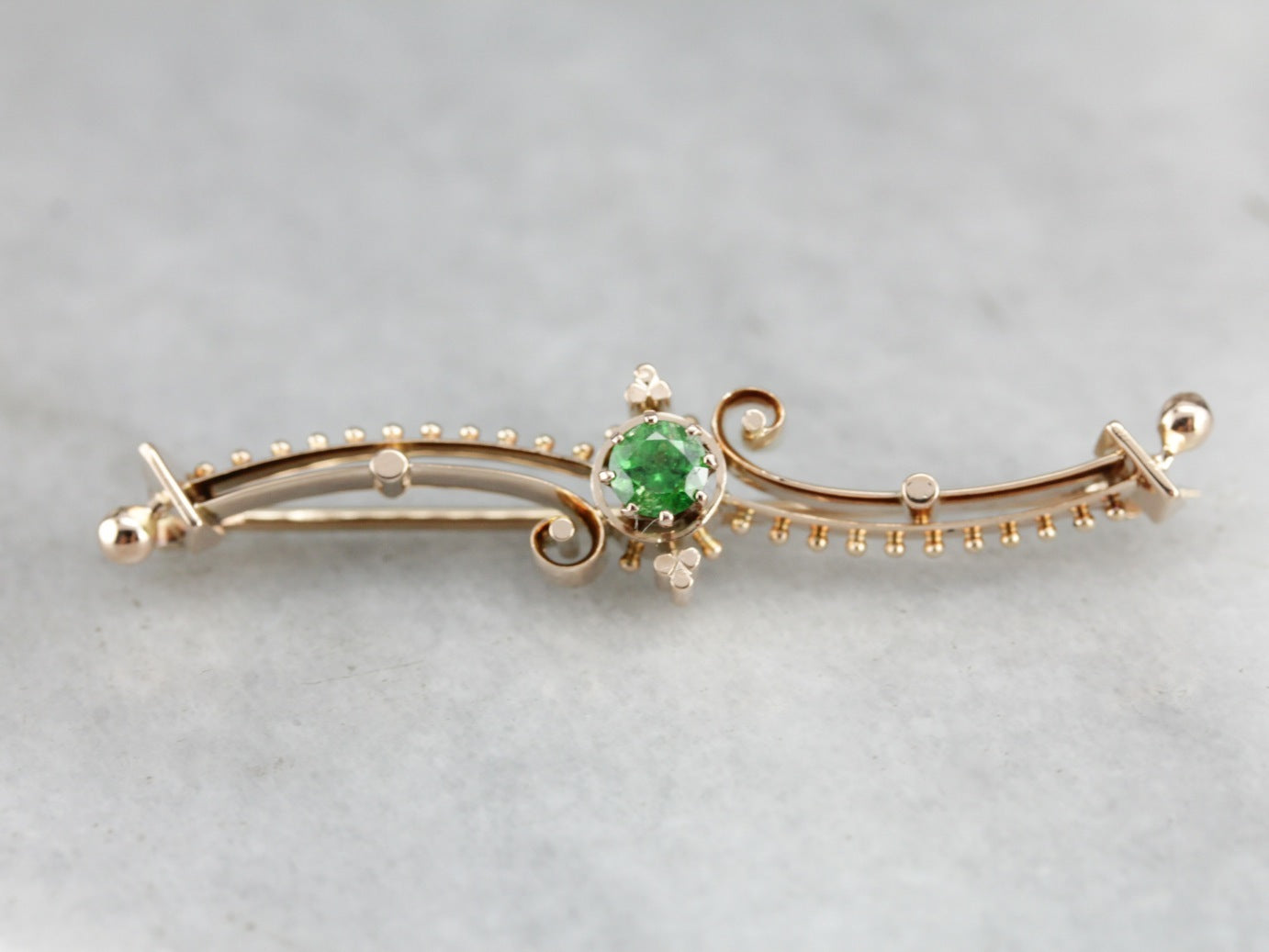 Vintage Green Garnet Gold Bar Pin