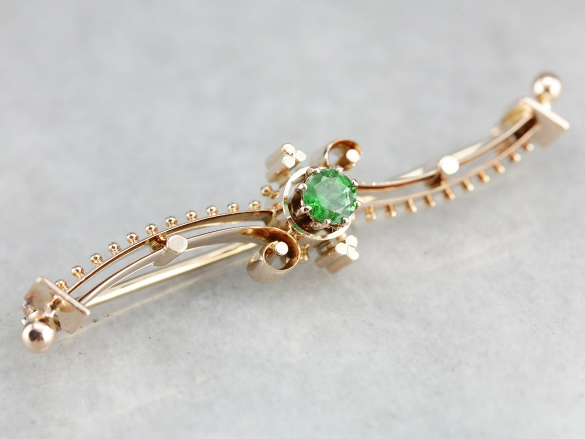 Vintage Green Garnet Gold Bar Pin