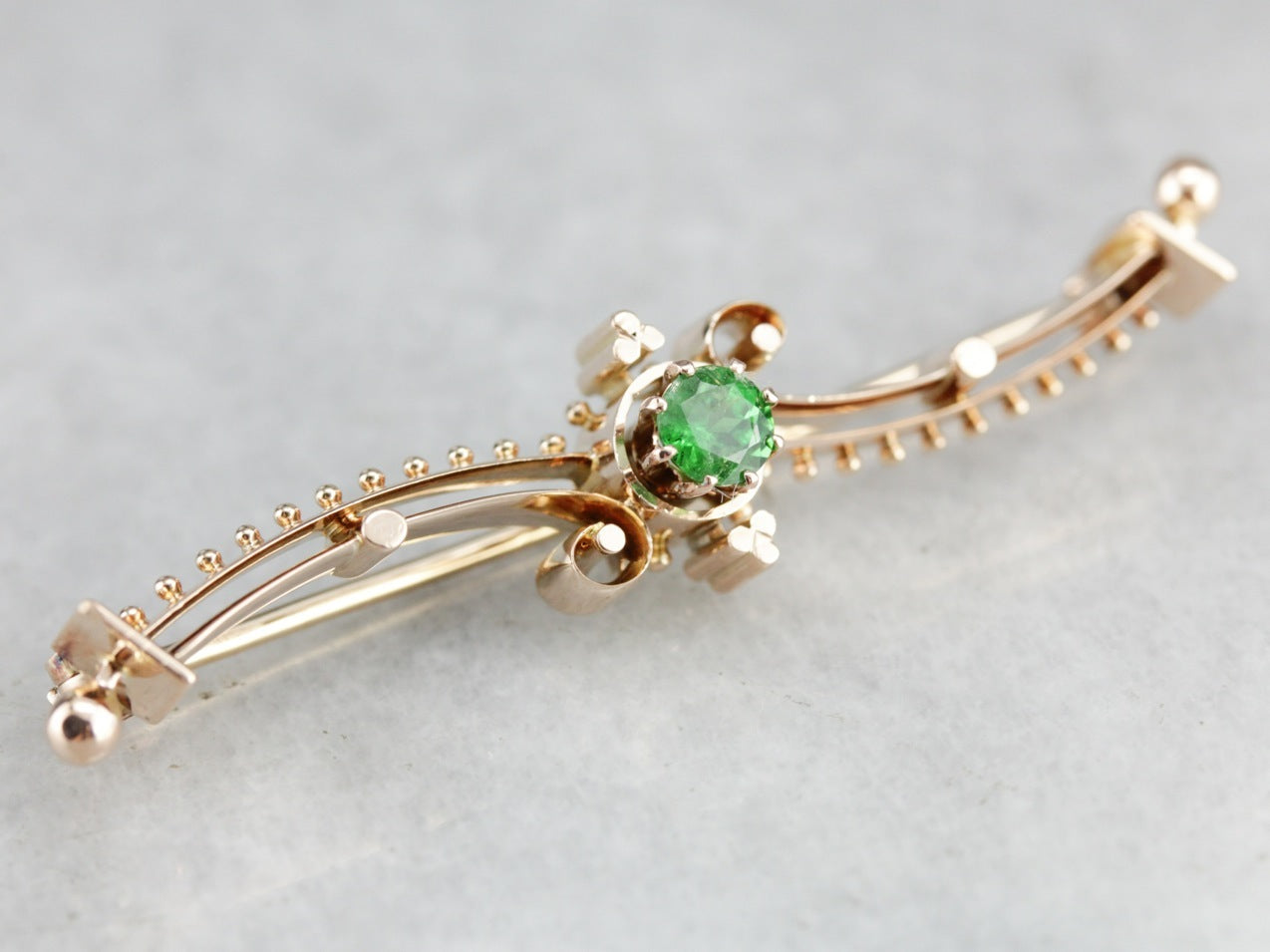 Vintage Green Garnet Gold Bar Pin