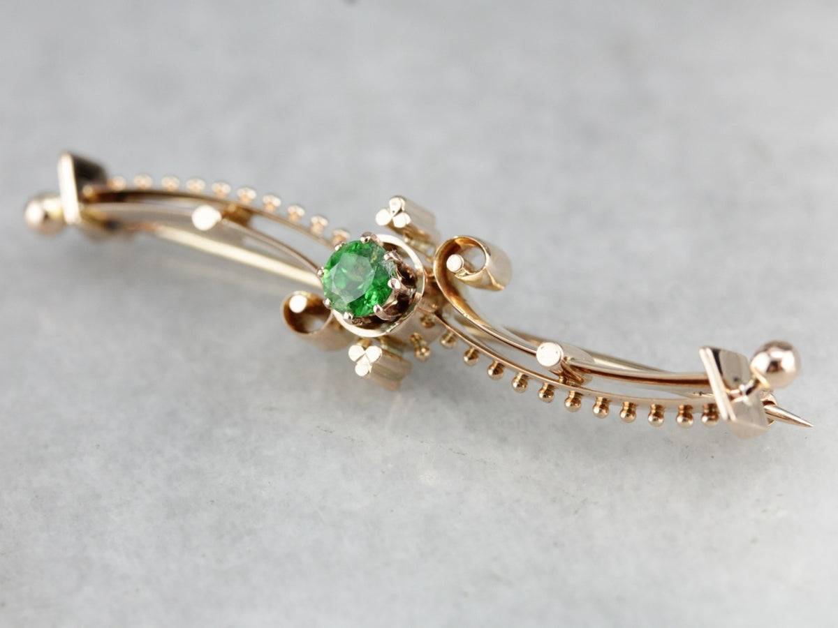 Vintage Green Garnet Gold Bar Pin