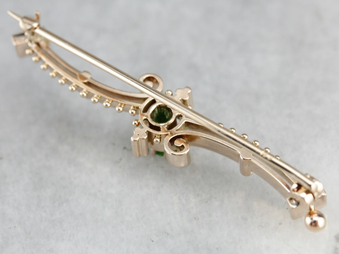 Vintage Green Garnet Gold Bar Pin