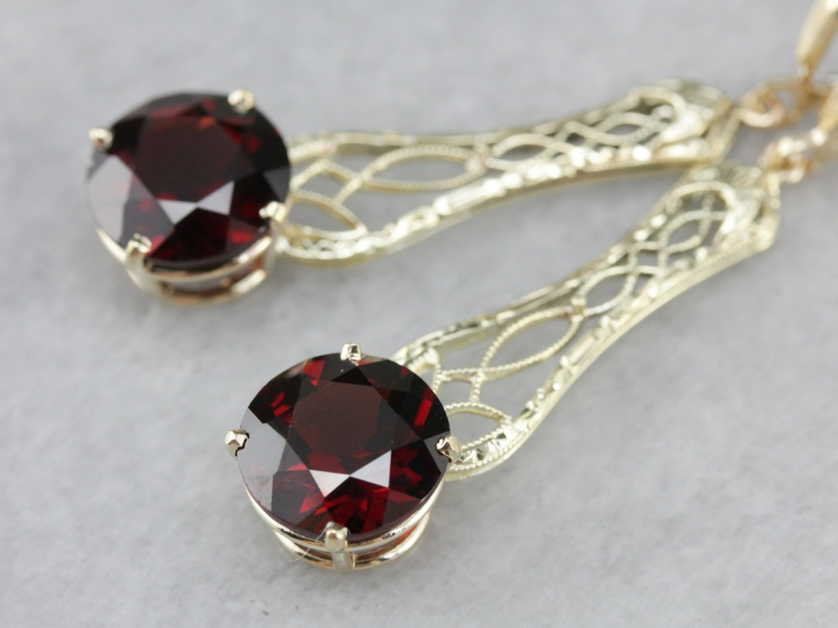 Garnet Filigree Drop Earrings