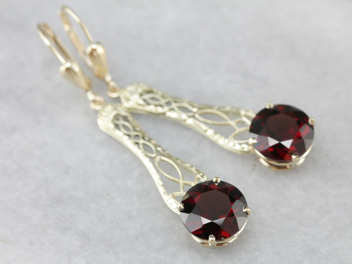Garnet Filigree Drop Earrings