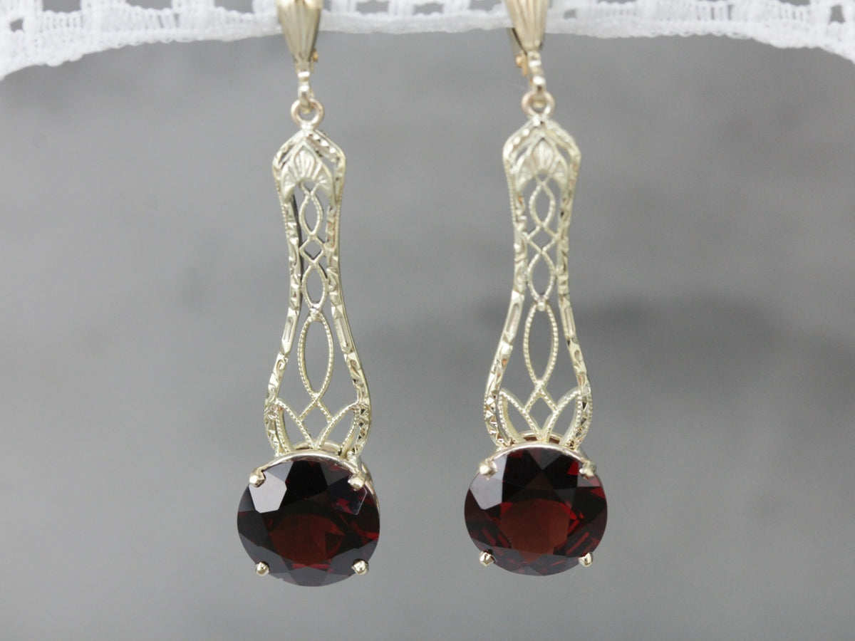 Garnet Filigree Drop Earrings
