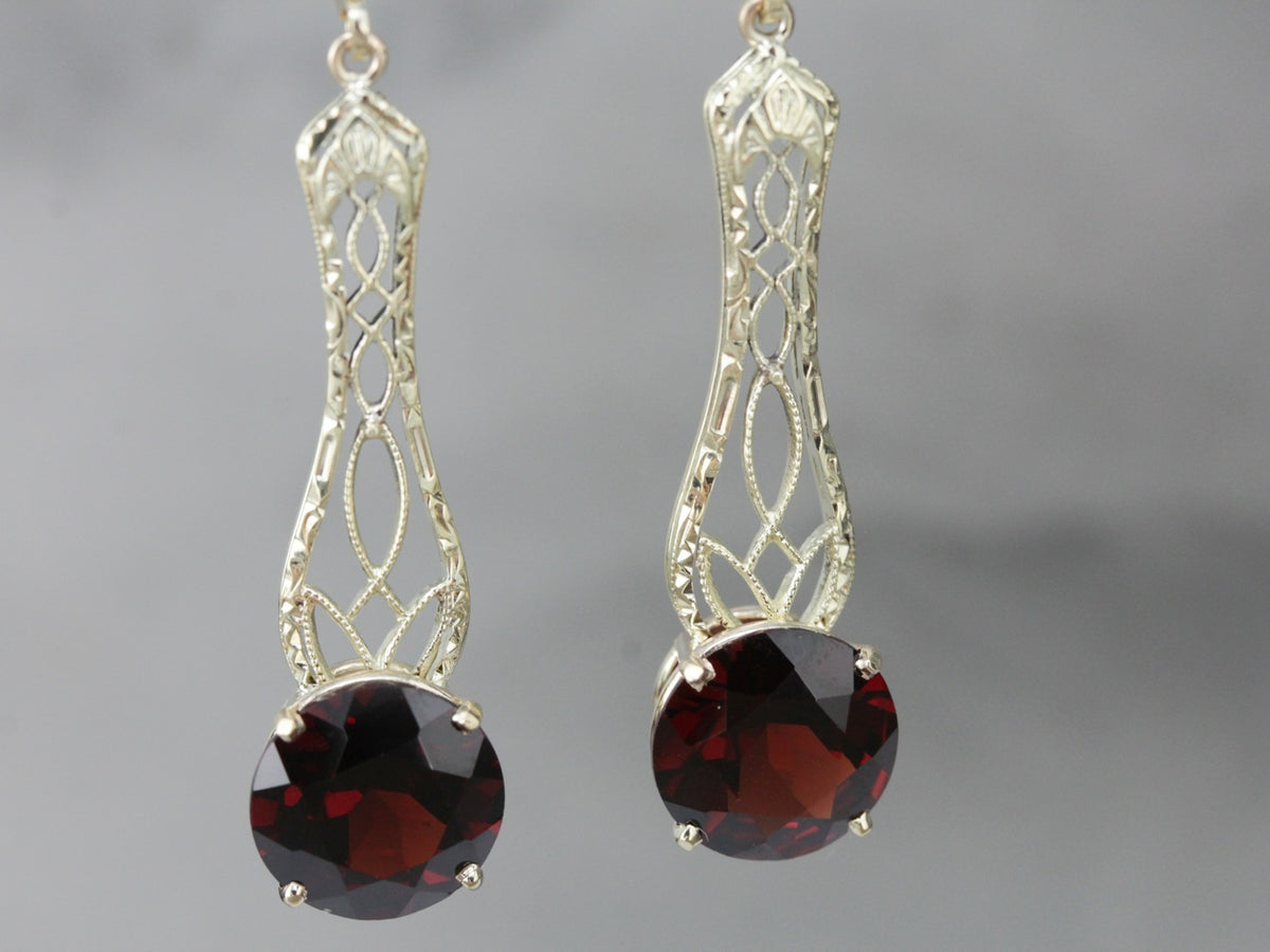 Garnet Filigree Drop Earrings