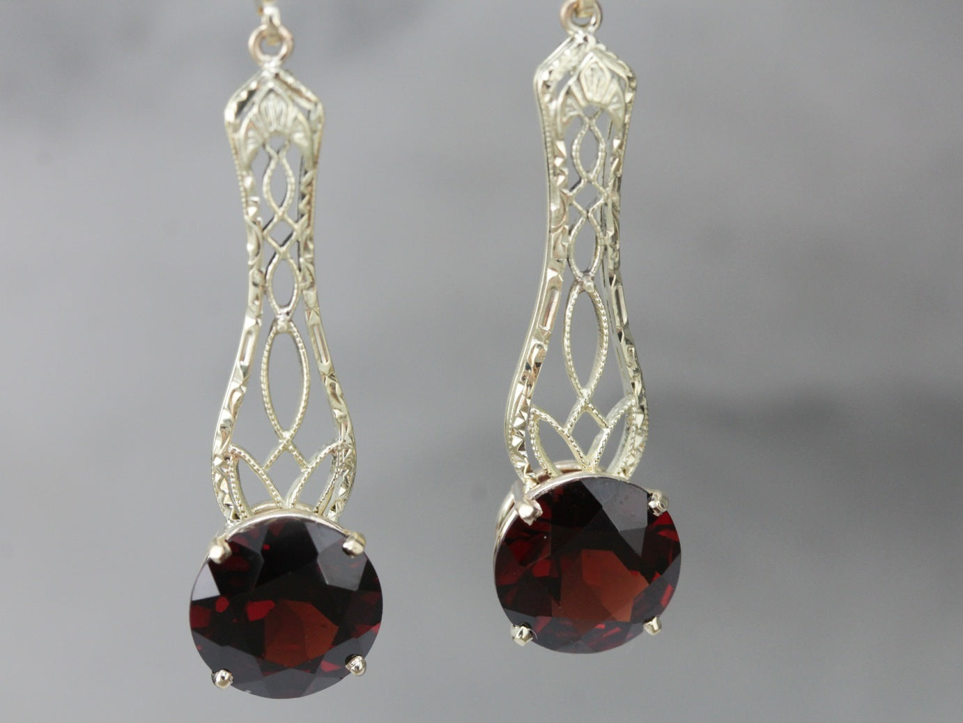 Garnet Filigree Drop Earrings