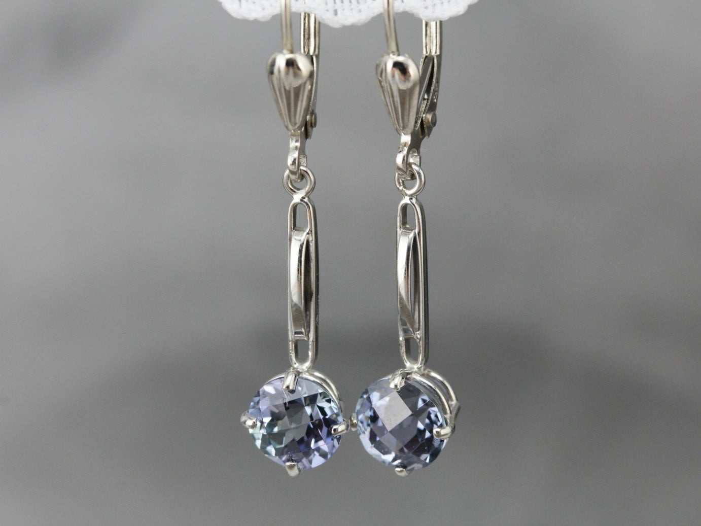 Tanzanite Drop Earrings in White Gold
