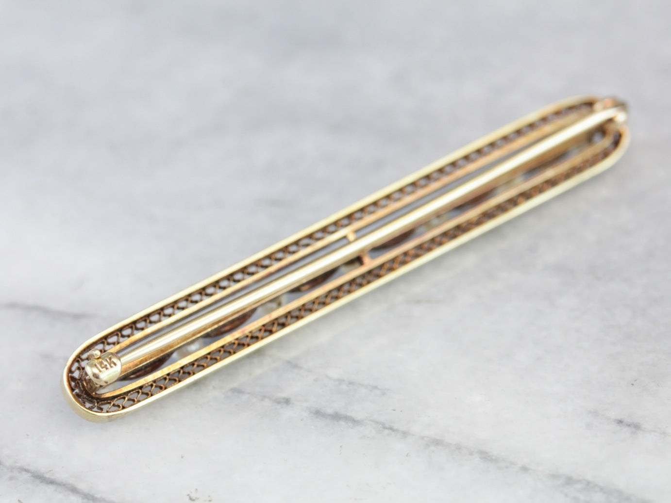Art Nouveau Seed Pearl Bar Pin