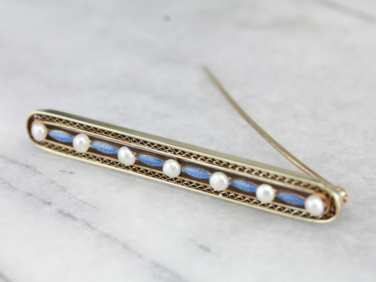 Art Nouveau Seed Pearl Bar Pin