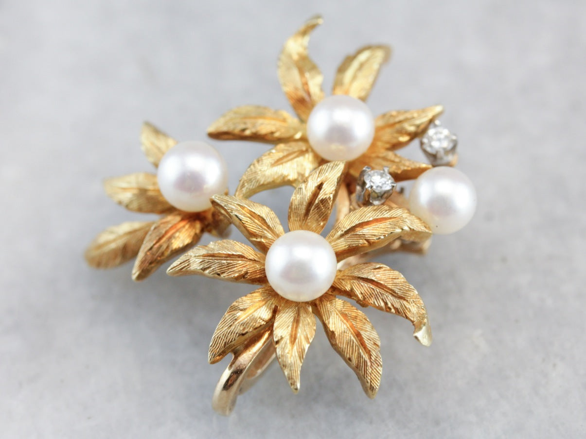 Vintage Floral Pearl Gold Scarf Clip Pendant