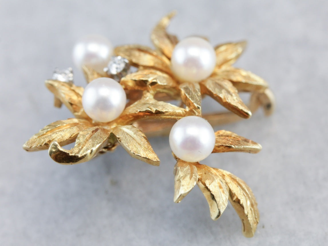 Vintage Floral Pearl Gold Scarf Clip Pendant